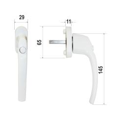 Maniglia per finestre in alluminio "Sonja", con pulsante, verniciata a polvere bianca, RAL 9016 42x10 mm ( 1 pz ) 