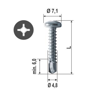 self drilling screw pan head, cross recess PH2, DIN 7504 N, tapping screw thread, blue zinc plated 4.8x38 mm ( 1000 ST ) 4.8 mm | 38 mm