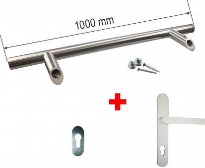 Set maniglia interna e maniglione 1000mm in alluminio verniciato a polvere bianco / acciaio inox 1000 mm ( 1 pz ) Aluminium, weiß, RAL 9016 | 1000 mm